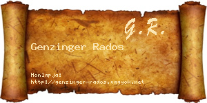 Genzinger Rados névjegykártya